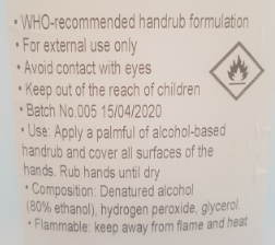 Hand sanitiser label